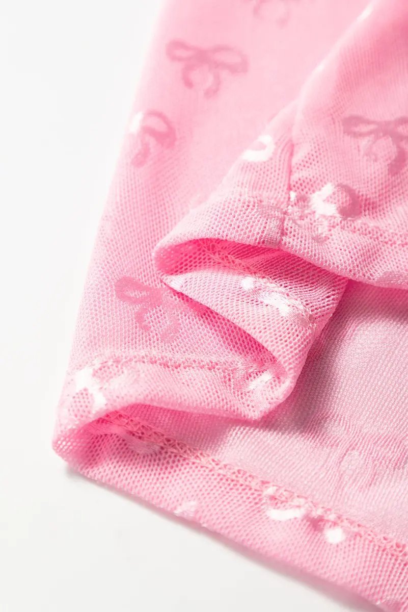 Pink Mesh Bow Pattern Long Sleeve Top for Women - Love Salve